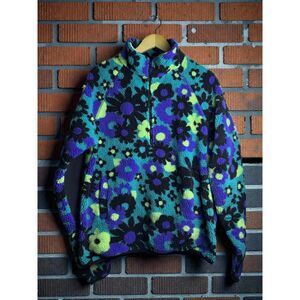 Urban Outfitters Floral Sherpa Fleece Pullover Half Zip Jacket Size Medium